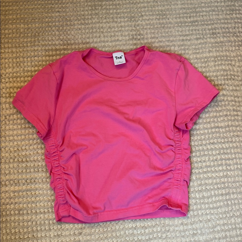 Pink TNA Aritzia ruched t shirt